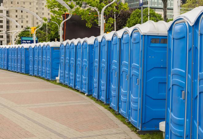 Seasonal porta potty units set up at a Centerton, Arkansas venue
